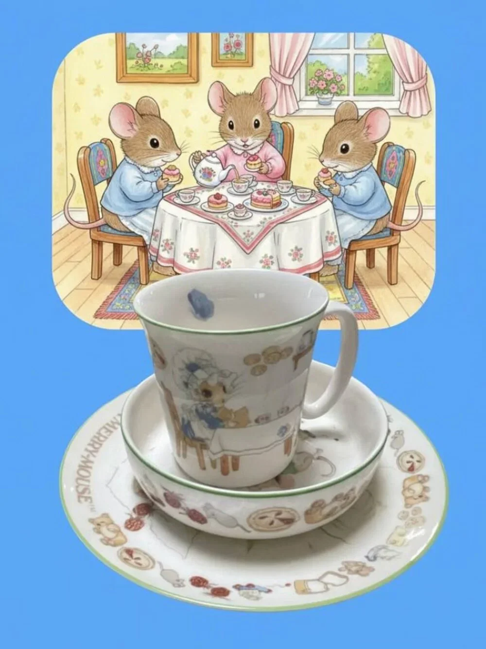 GORHAM MERRY MOUSE GIFT 1983 PRISCILLA HILLMAN PLATE BOWL CUP FOR KIDS - Picture 1 of 16